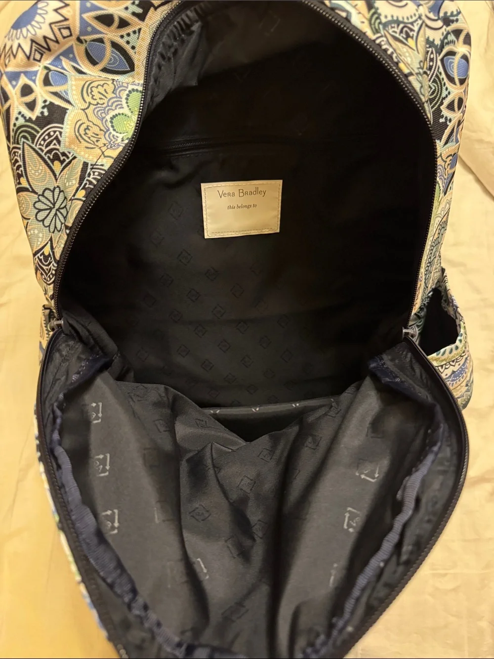 Vera Bradley Blue, Green and Cream Mosaic Floral Backpack